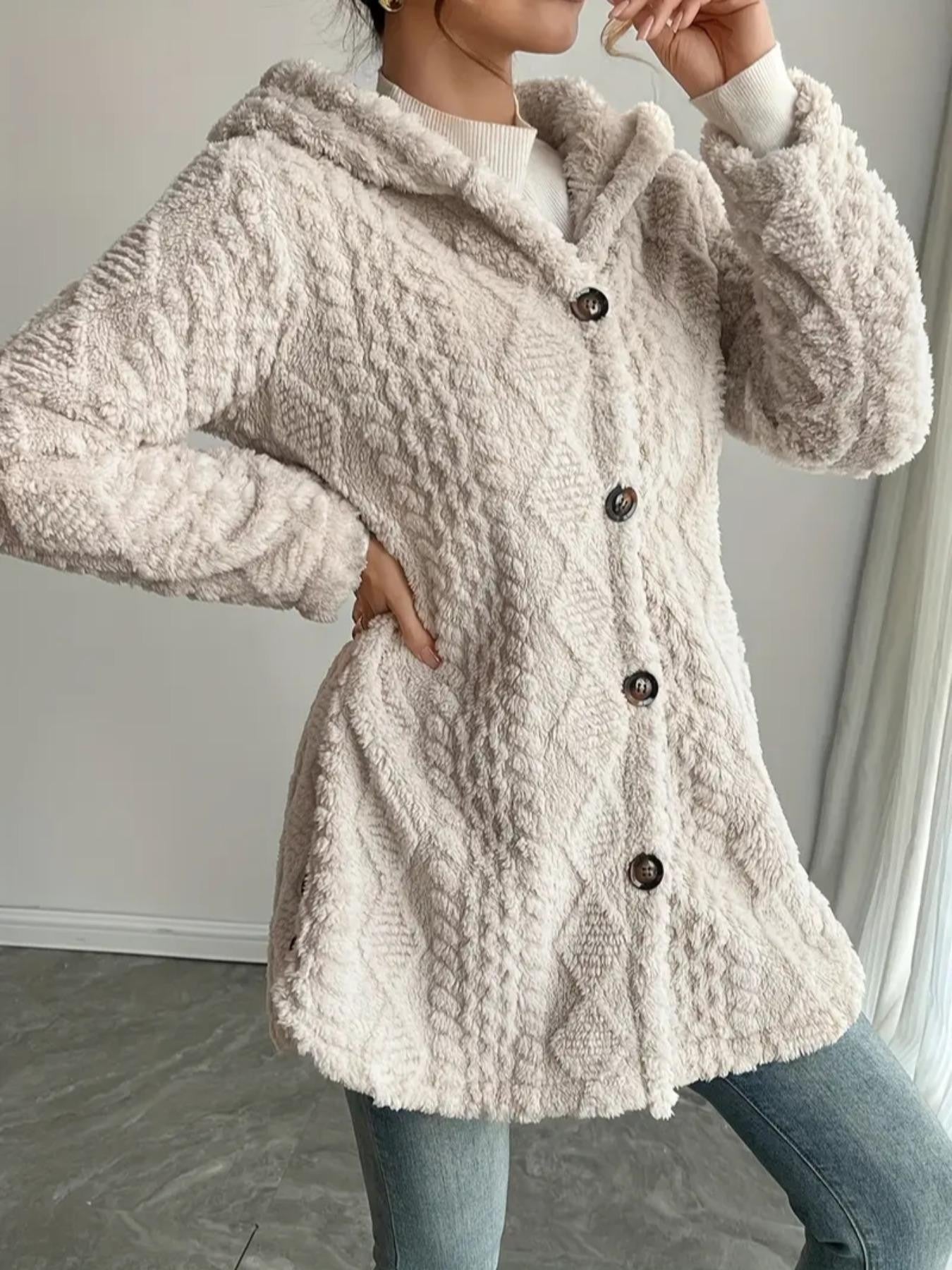 Tabitha Wilson | Hooded Textured Faux Fur Longline Cardigan