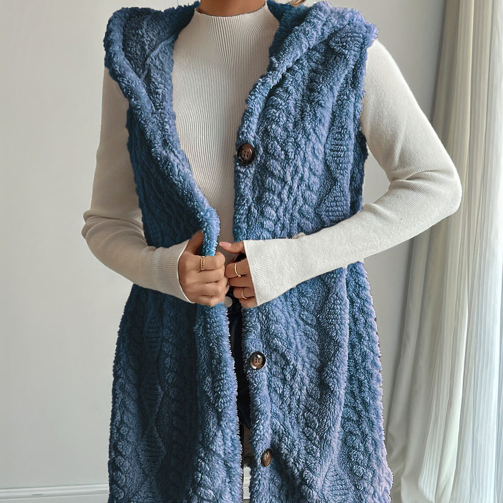 Beatrice Turner | Hooded Faux Fur Cable Knit Vest Cardigan