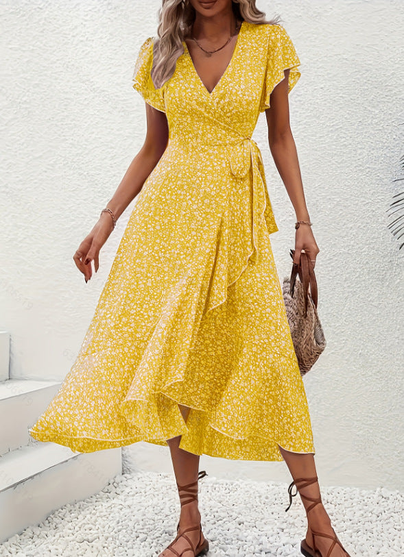Isla Prentice | Floral Wrap Midi Dress With Tie Waist