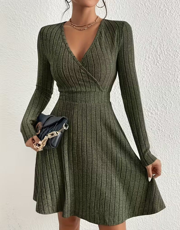Diana Roberts | Ribbed Knit Wrap V-Neck Mini Dress
