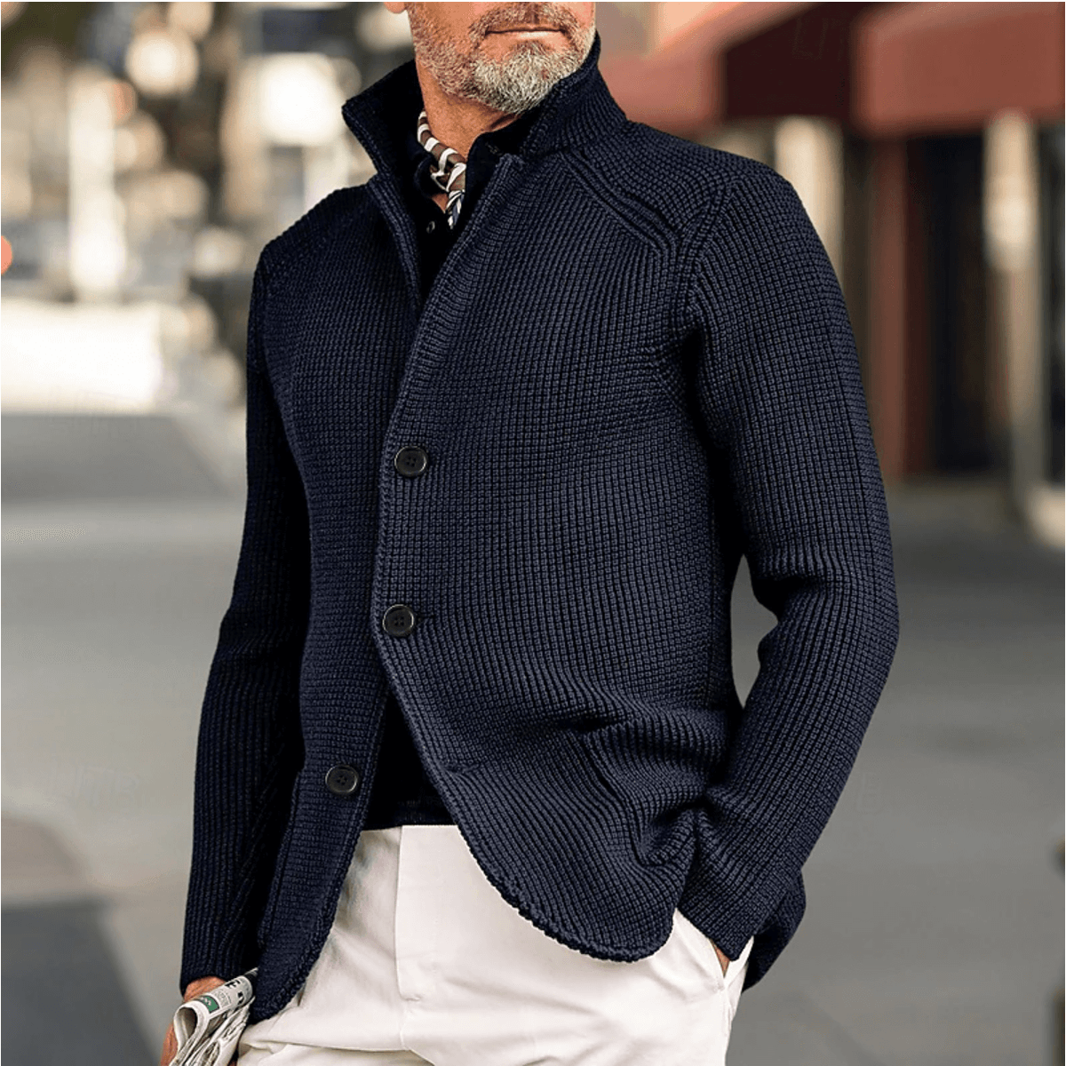Duncan Ashwood | Olive Waffle-Knit Sweater With Button Front