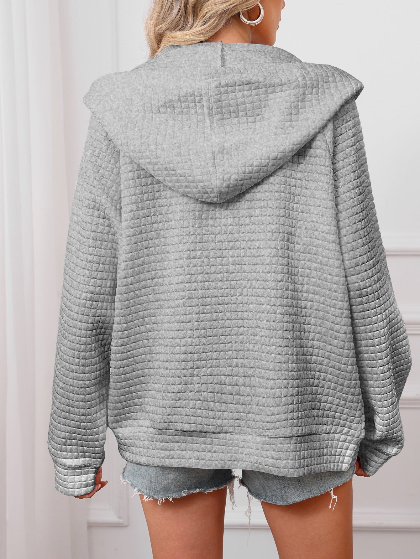 Lucy Barrington | White Textured Zip-Up Hooded Jacket