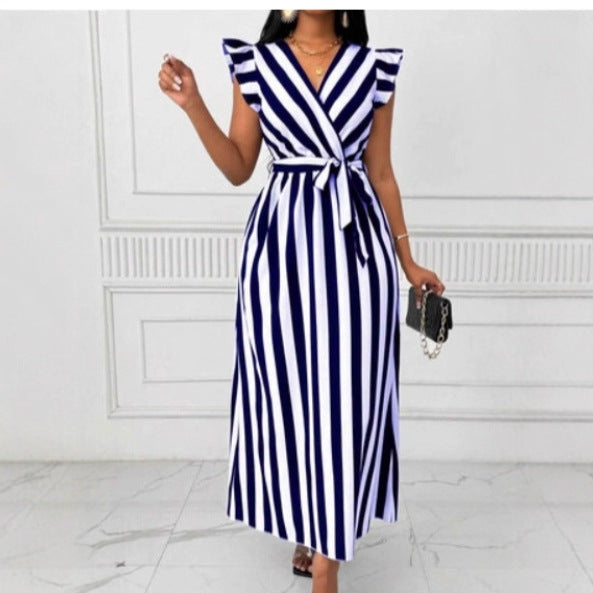 Rosamund Blackwood | Striped Wrap Maxi Dress With Belt