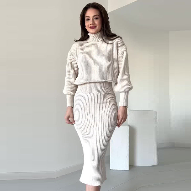 Imogen Walker | Ribbed Knit Turtleneck Skirt Set