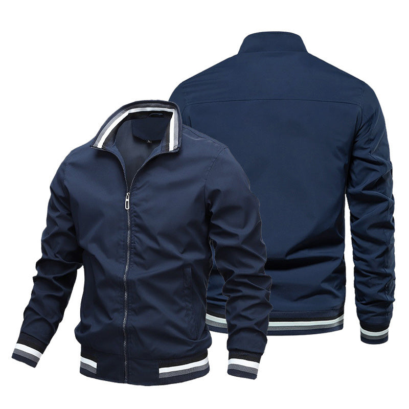 Alistair Thorne | Mens Jacket with Striped Rib Trim