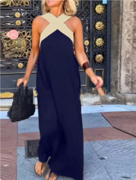 Charlotte Ferris | Cross-Strap Halter Maxi Dress