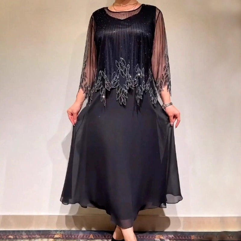 Josephine Latimer | Beaded Fringe Formal Dress with Sheer Sleeves