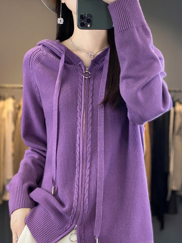 Isla Fenwick | Cable Knit Zip-Up Hooded Cardigan