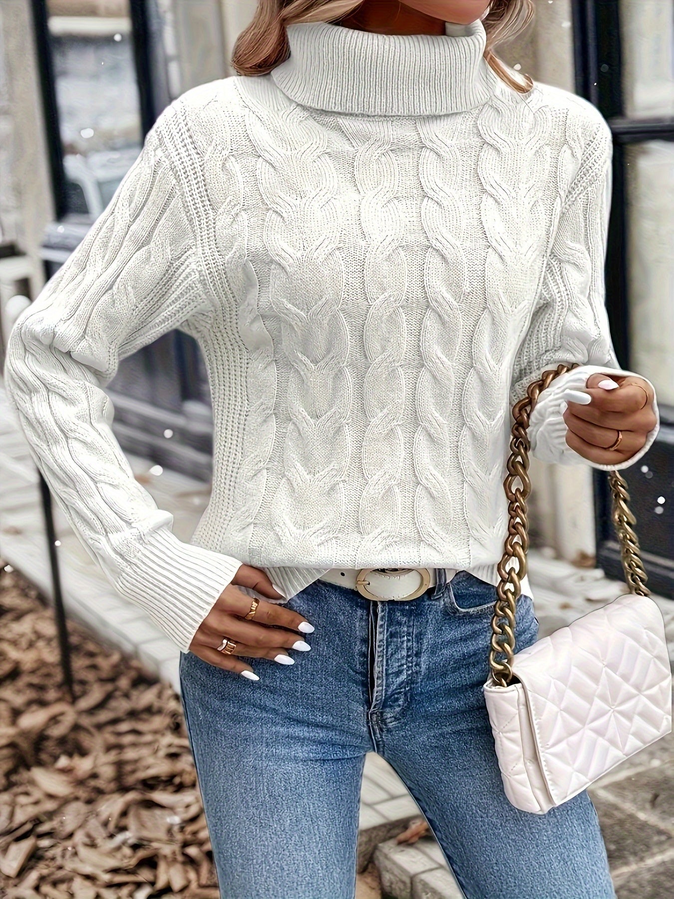 Kirsty Whitmore | Cozy Cable-Knit Turtleneck Sweater