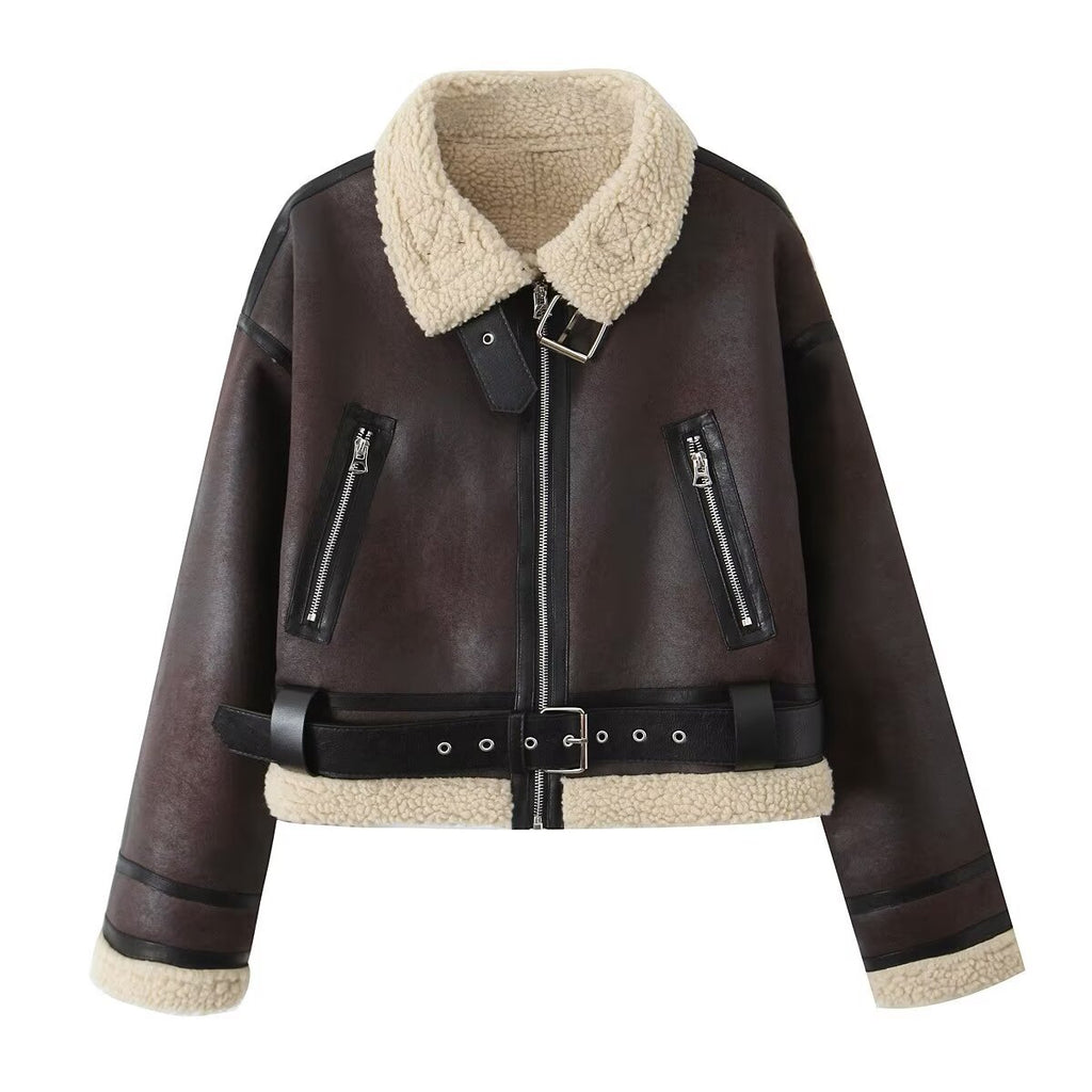 Beatrice Hughes | Cropped Shearling Aviator Jacket