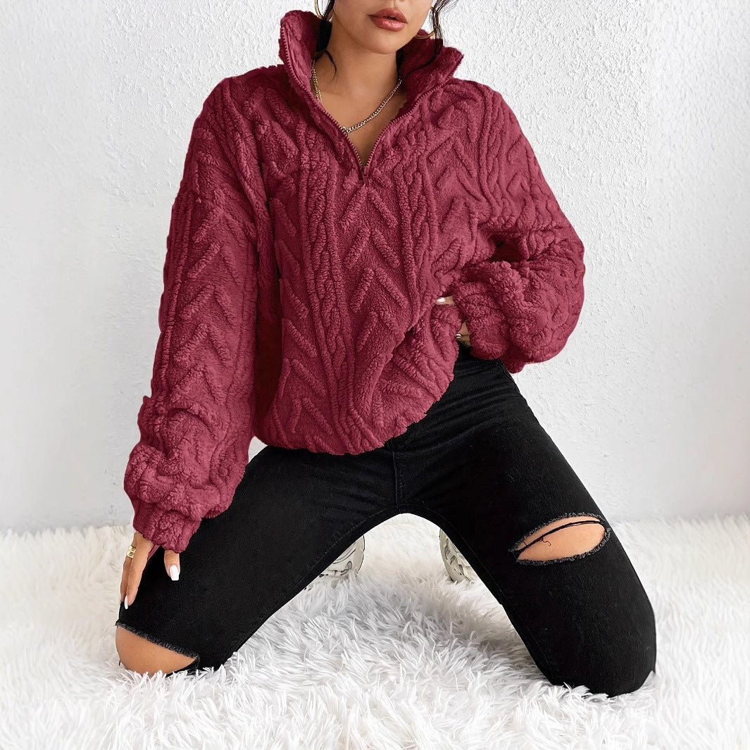 Cordelia Blackwood | Cable-Knit Fleece Half-Zip Pullover