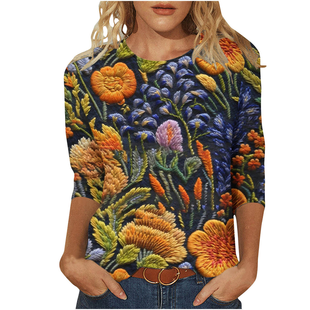 Marigold Sedgwick | Floral 3D Print Round Neck Top