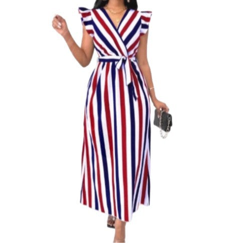 Rosamund Blackwood | Striped Wrap Maxi Dress With Belt