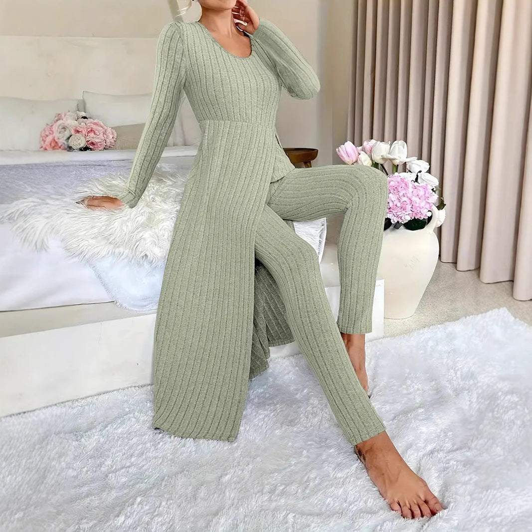 Lavinia Hartwell | Ribbed Knit Split Long Sleeve Two-Piece Set