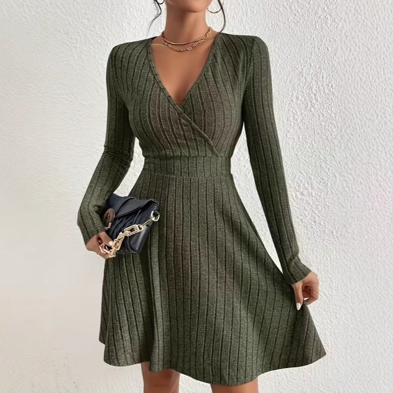 Diana Roberts | Ribbed Knit Wrap V-Neck Mini Dress