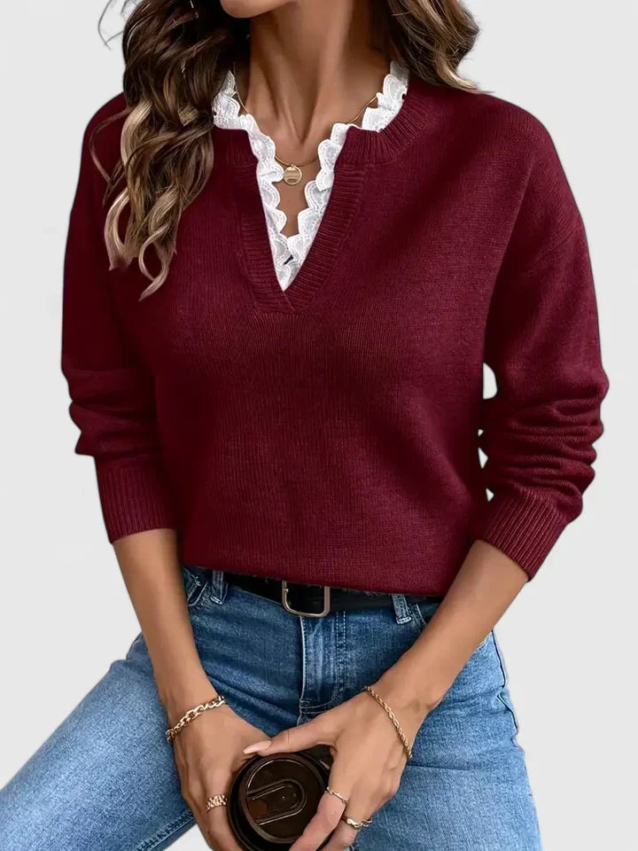 Harriet Sandford | Lace-Trim V-Neck Sweater