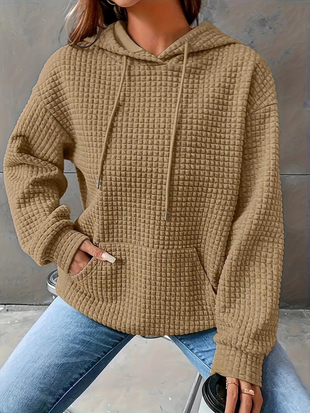 Lydia Cross | Waffle Knit Hoodie With Drawstring Detail