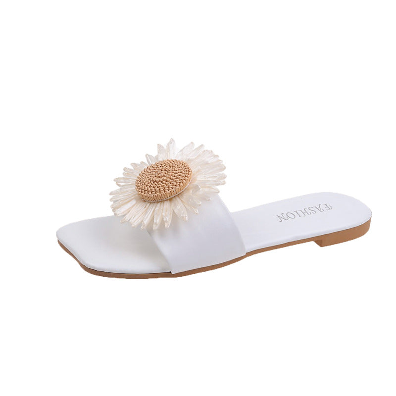 Marina Fletcher | Cream Flat Slide Sandals For Women