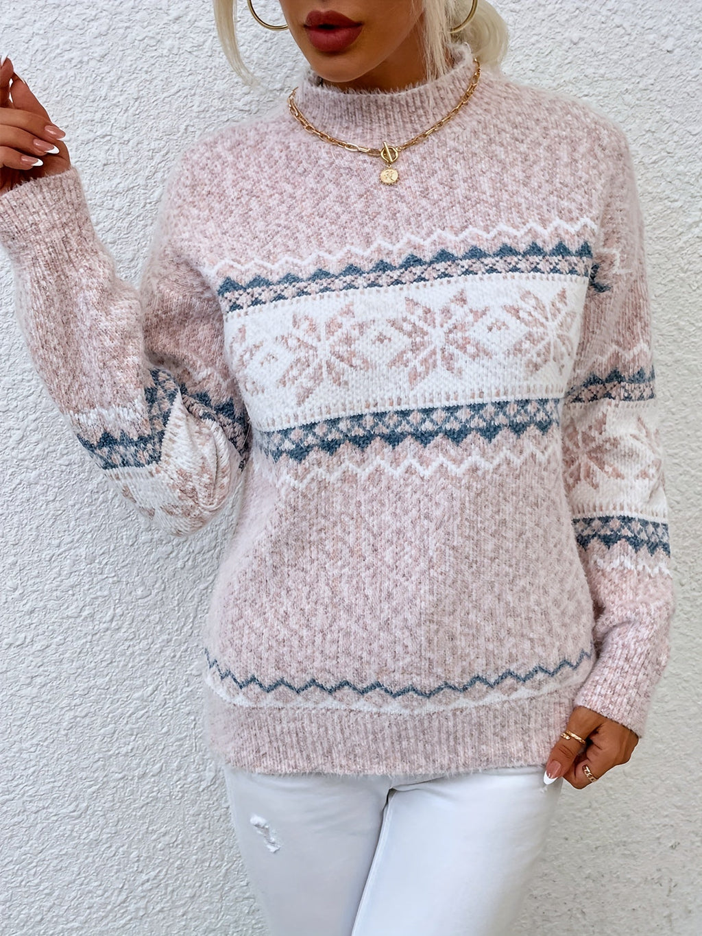Cressida Ainsworth | Cozy Snowflake Mock-Neck Sweater