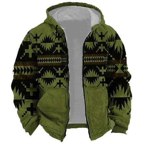 Arthur Turner | Aztec Print Hooded Mens Jacket with Zip Closure
