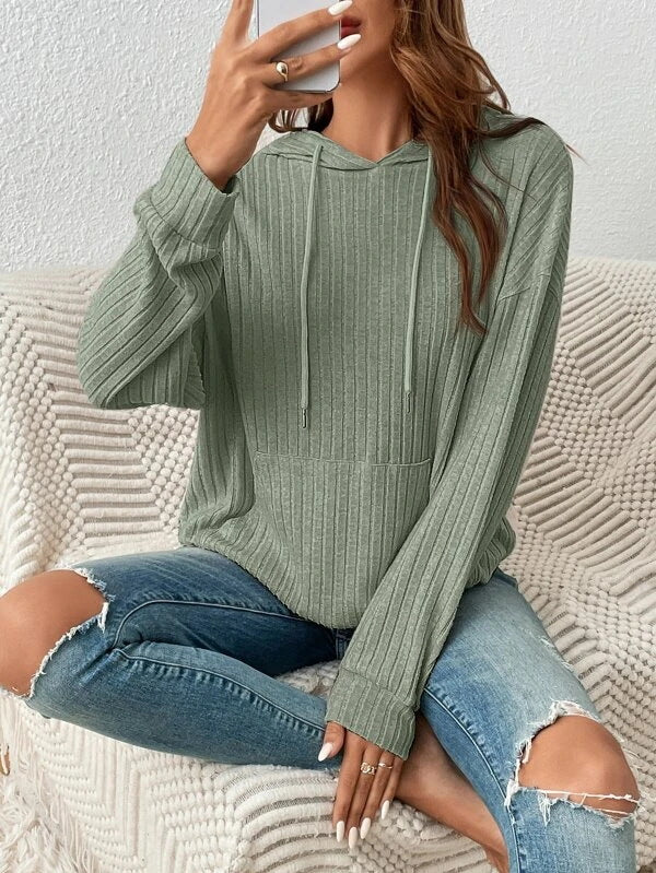 Georgina Pike | Sage Green Ribbed Knit Hoodie For Women