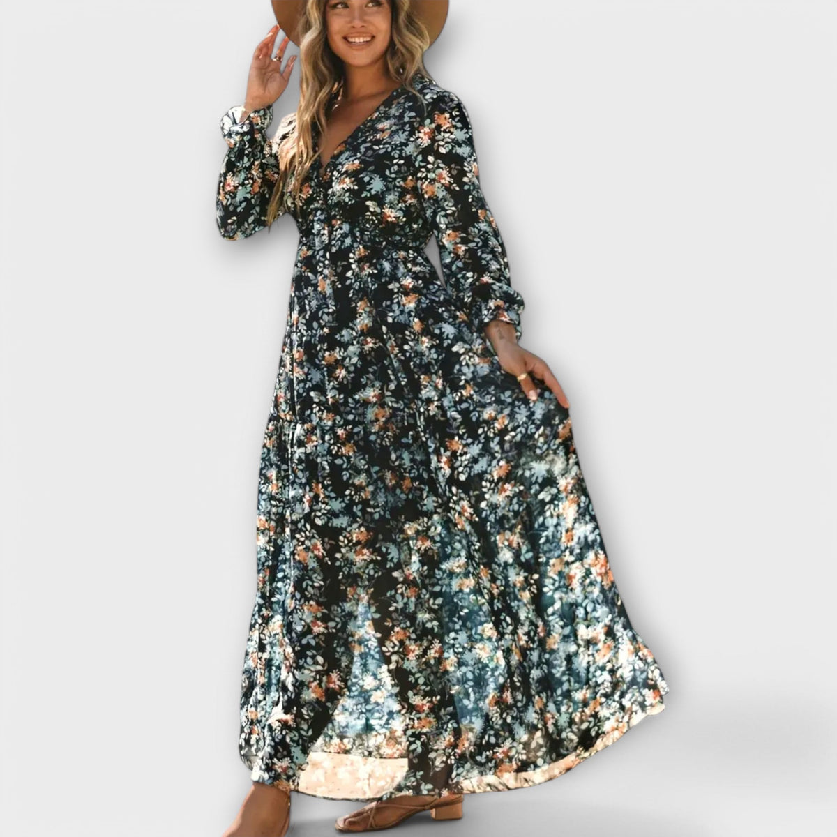 Lucia Bennett | Floral Maxi Dress With Tiered Skirt