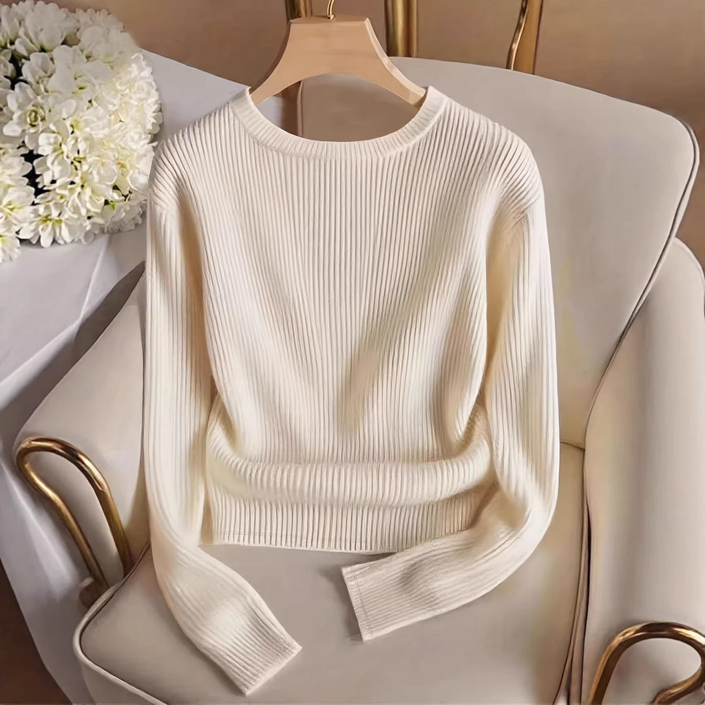 Rosamund Fairweather | Ribbed Knit Long-Sleeve Top with Gold Button Cuffs