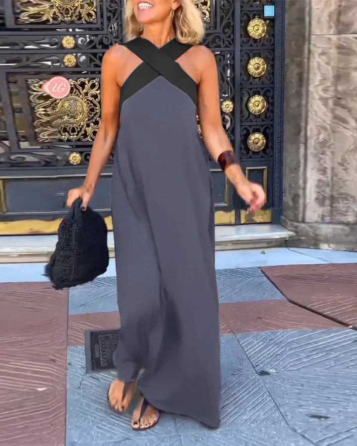 Charlotte Ferris | Cross-Strap Halter Maxi Dress
