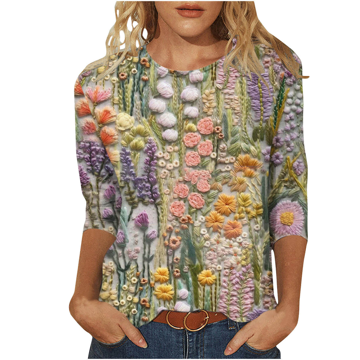 Marigold Sedgwick | Floral 3D Print Round Neck Top