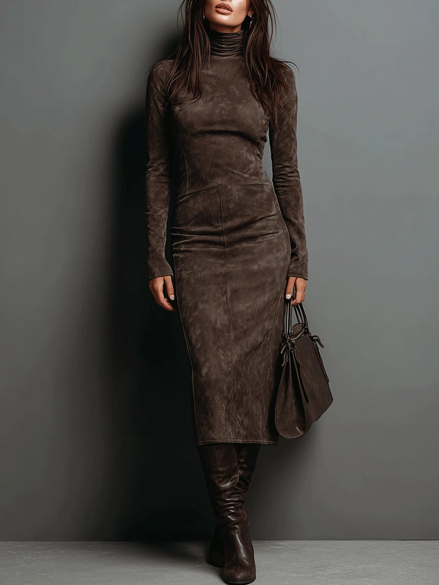 Hermione Latham | Suede High Neck Bodycon Midi Dress