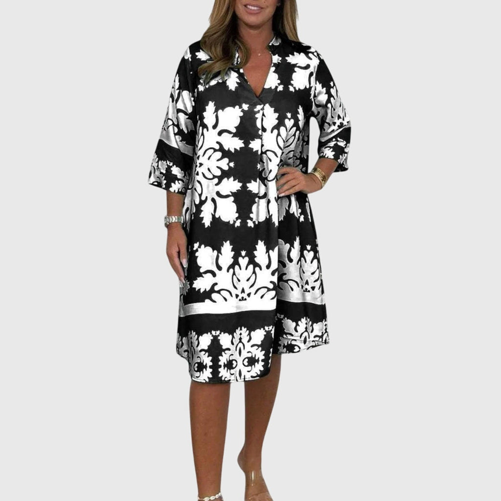 Beatrice Langley | Floral Print Summer Dress with V-Neck