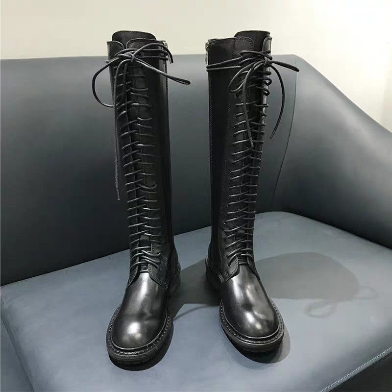Delphine Ashcott | Knee-High Lace-Up Leather Boots