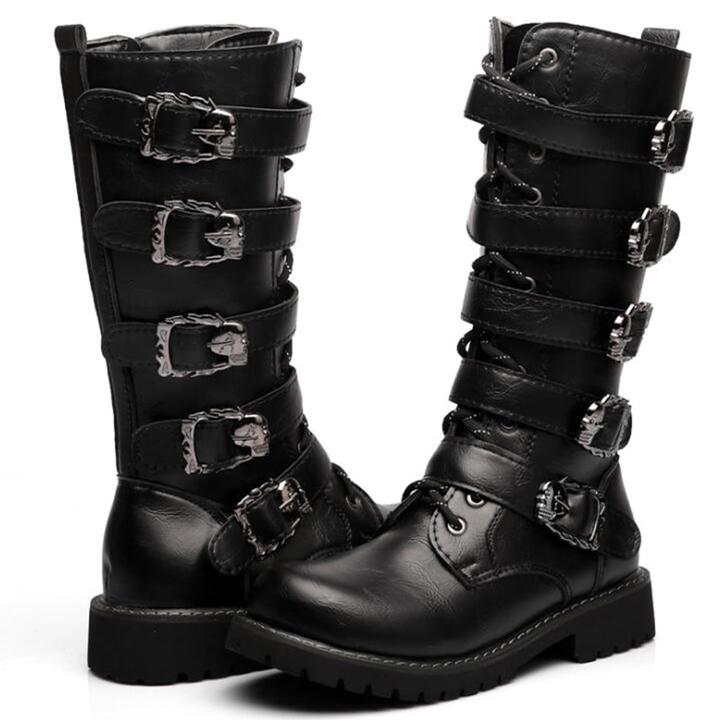 Callum Ridley | Buckle-Strap Leather Knee-High Boots for Men