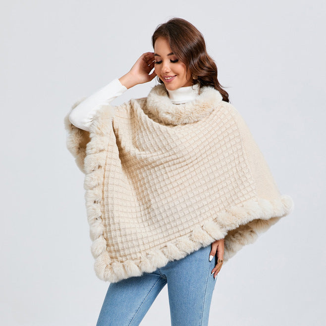 Rosalind Fletcher | Fur Collar Knit Cape with Fur Trim