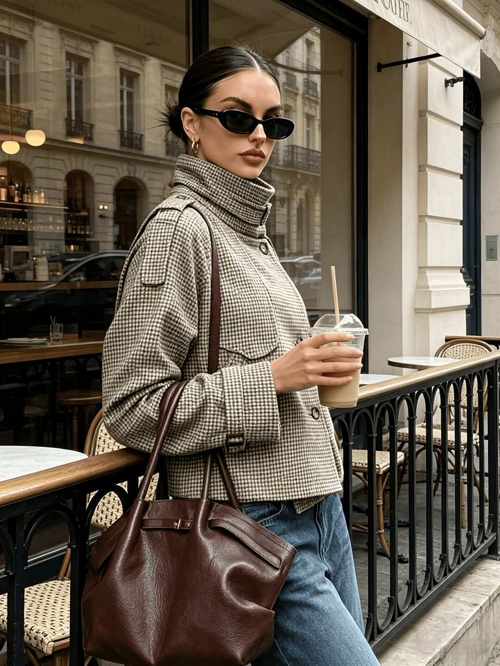 Prudence Sharland | Stand-Collar Houndstooth Cropped Jacket