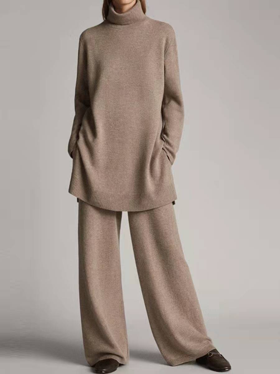 Matilda Lewis | Turtleneck Knit Sweater & Wide-Leg Trousers Set