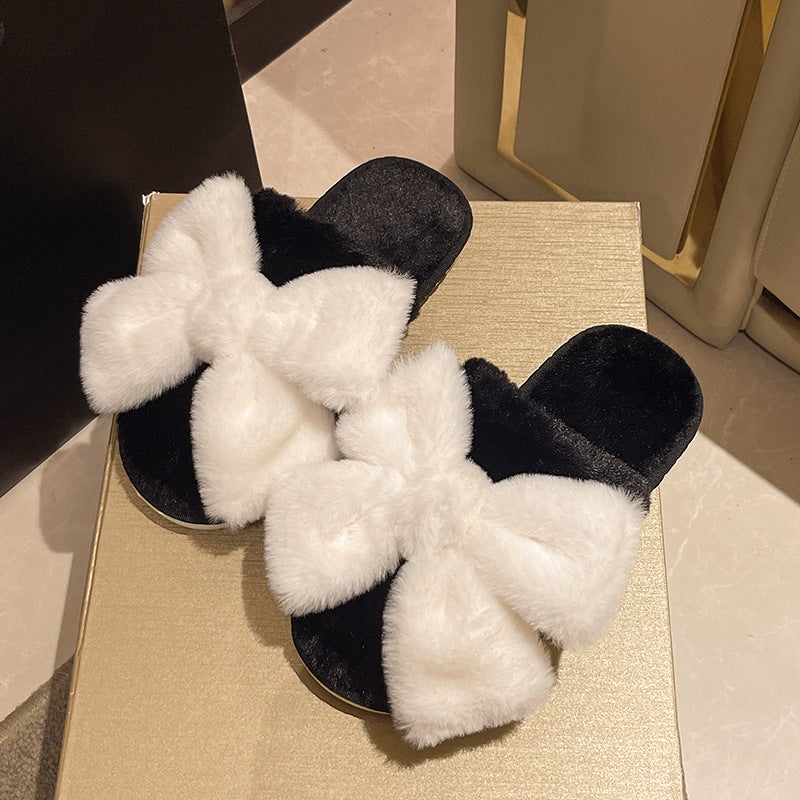 Phoebe Kingston | Faux Fur Bow Slippers