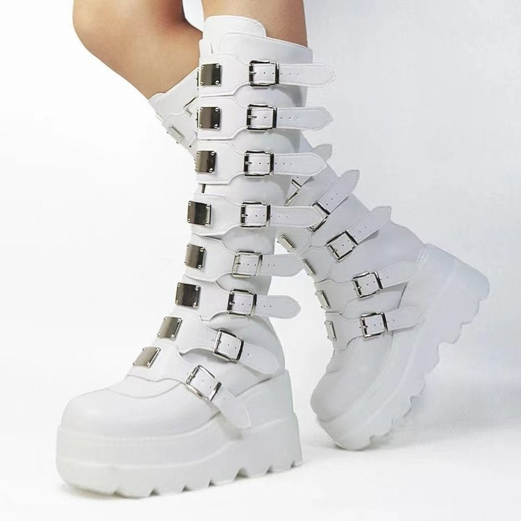Millicent Barrow | Buckle Platform Knee-High Boots
