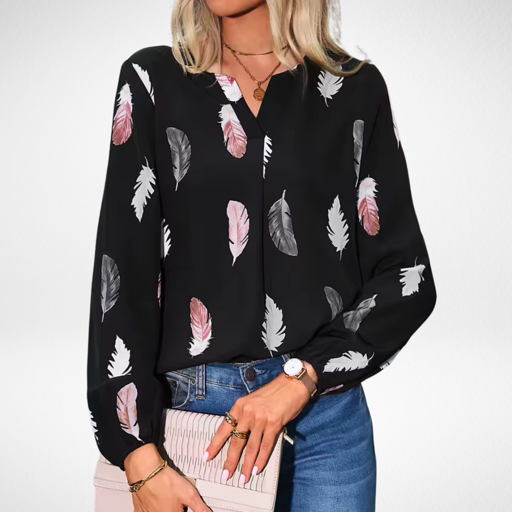 Daisy Fairweather | Feather Print Blouse With Billowed Sleeves