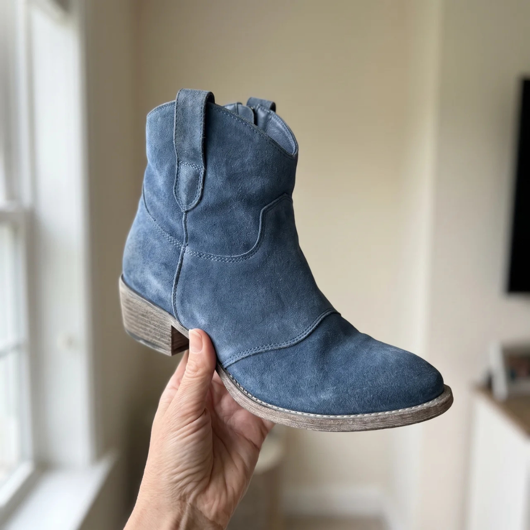 Women's Suede Ankle Boots with Low Block Heel and Side Zip