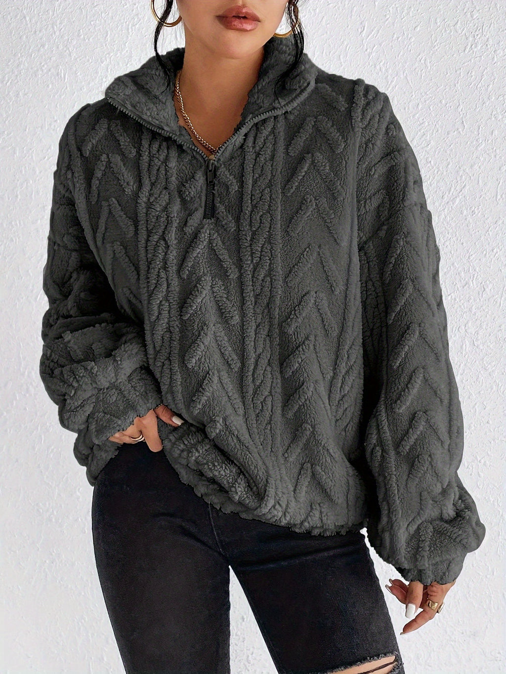 Cordelia Blackwood | Cable-Knit Fleece Half-Zip Pullover
