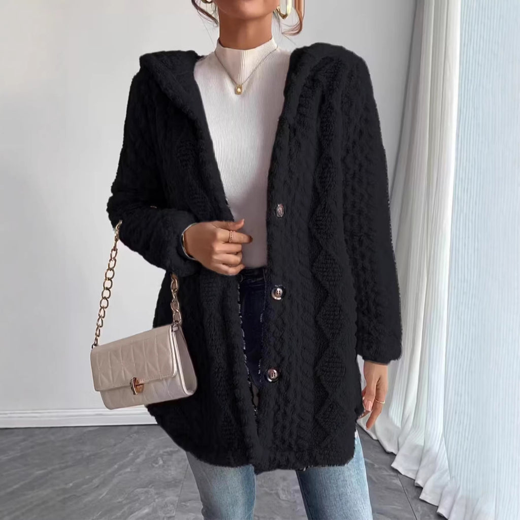 Tabitha Wilson | Hooded Textured Faux Fur Longline Cardigan