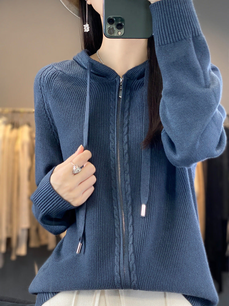 Isla Fenwick | Cable Knit Zip-Up Hooded Cardigan