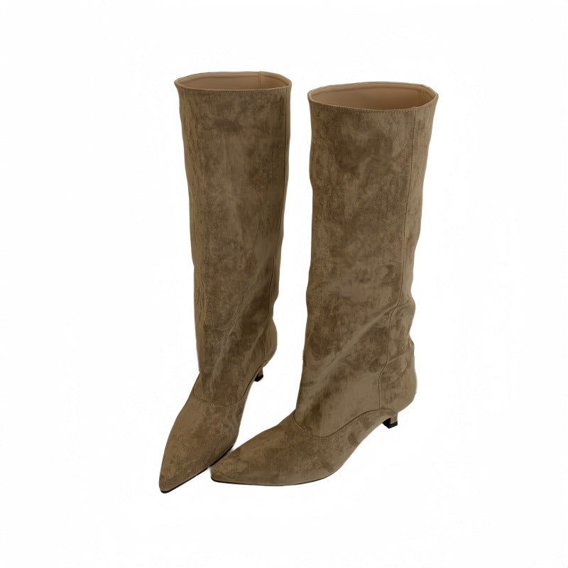 Louisa Bramley | Suede Knee-High Boots With Pointed Toe