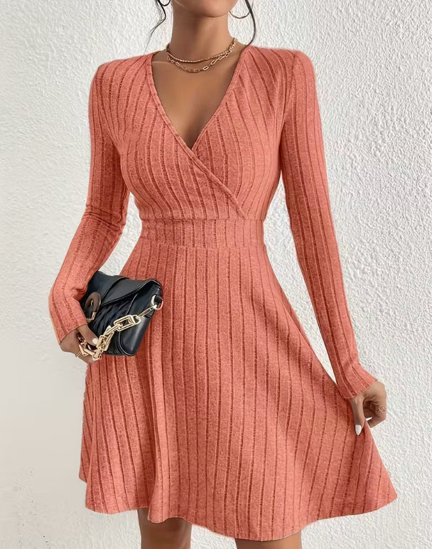 Diana Roberts | Ribbed Knit Wrap V-Neck Mini Dress