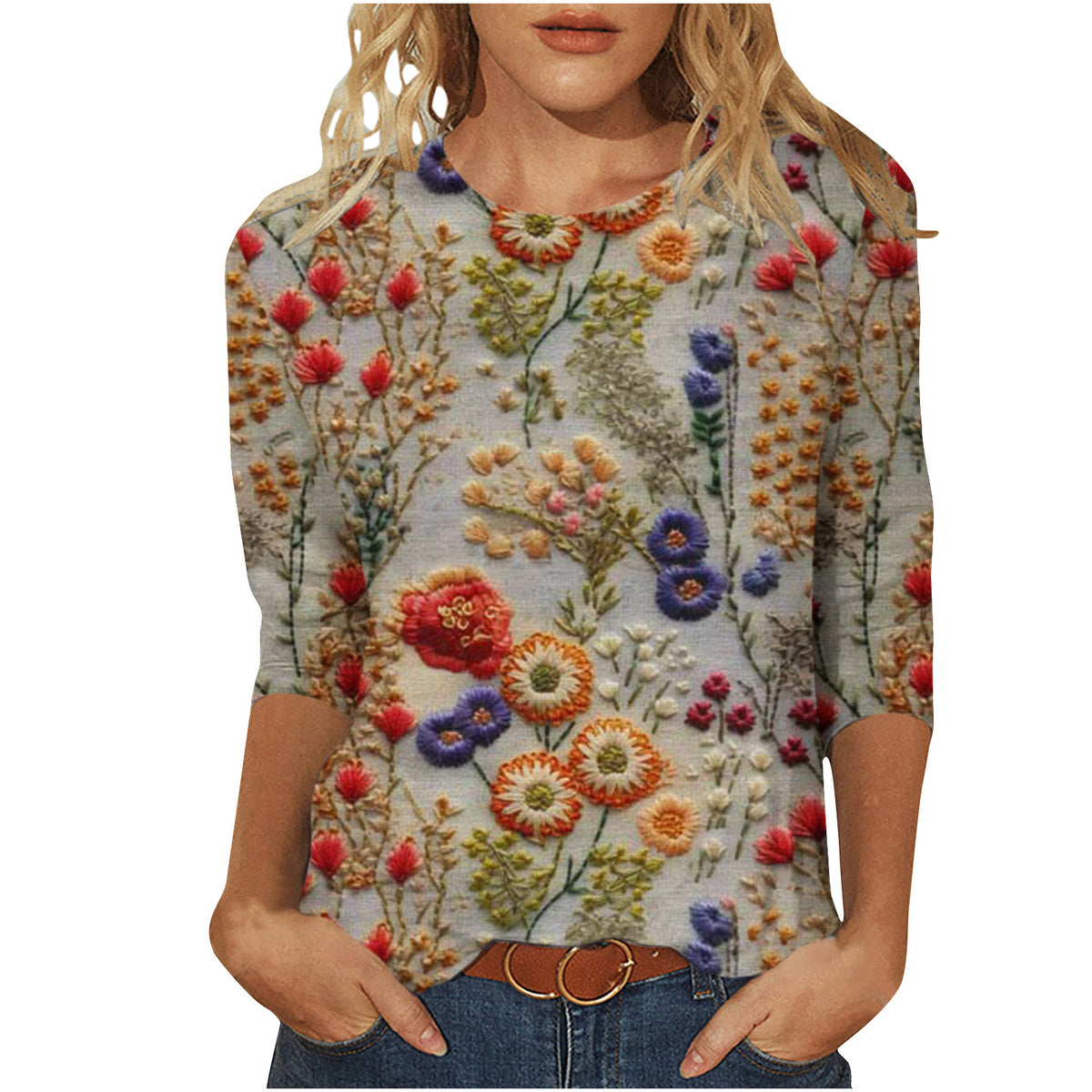 Marigold Sedgwick | Floral 3D Print Round Neck Top