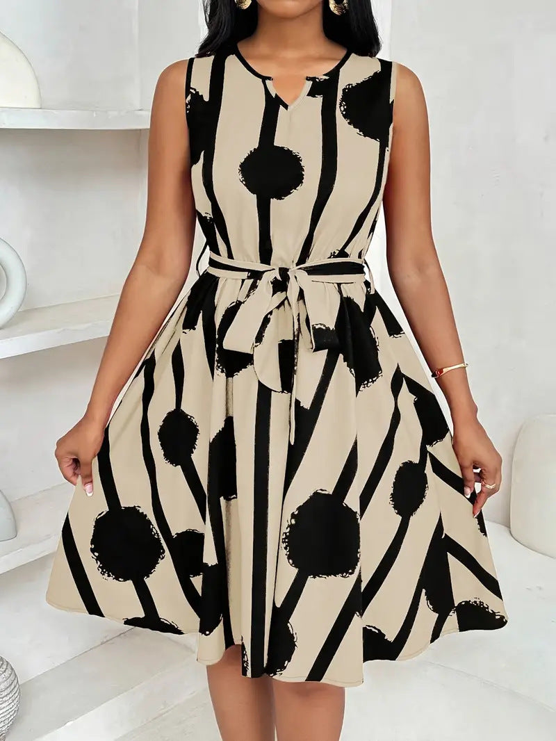 Penelope Rothwell | Printed A-Line Midi Dress With Tie Belt