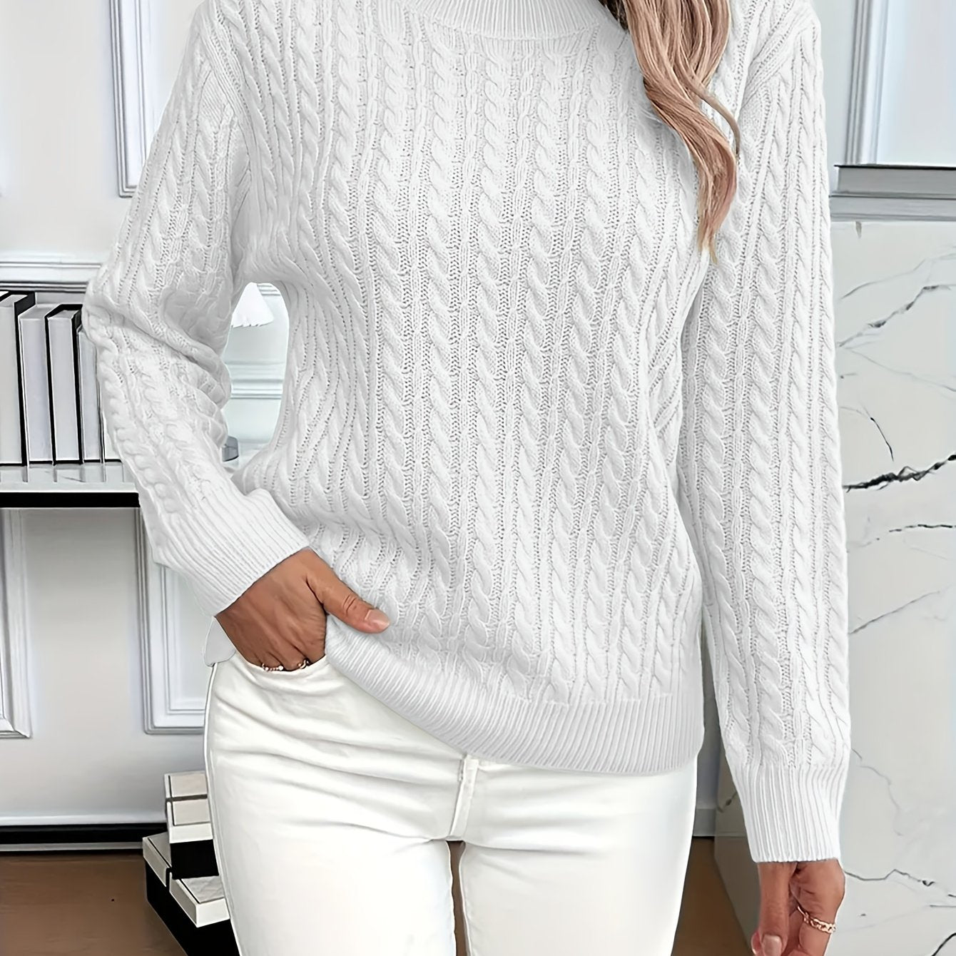 Millicent Hall | Cable-Knit Round Neck Sweater