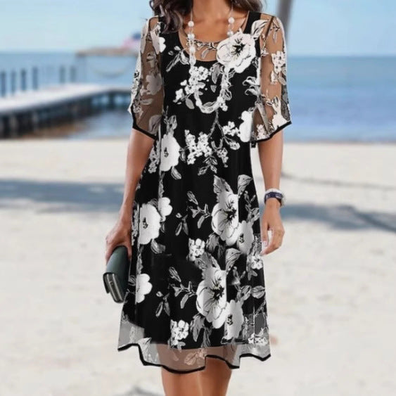 Nora Whitmore | Floral Mesh Midi Dress With Sheer Sleeves