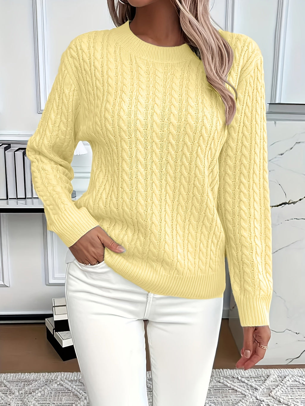 Millicent Hall | Cable-Knit Round Neck Sweater